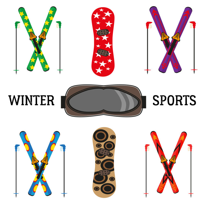 冬季滑雪板运动商店徽章矢量