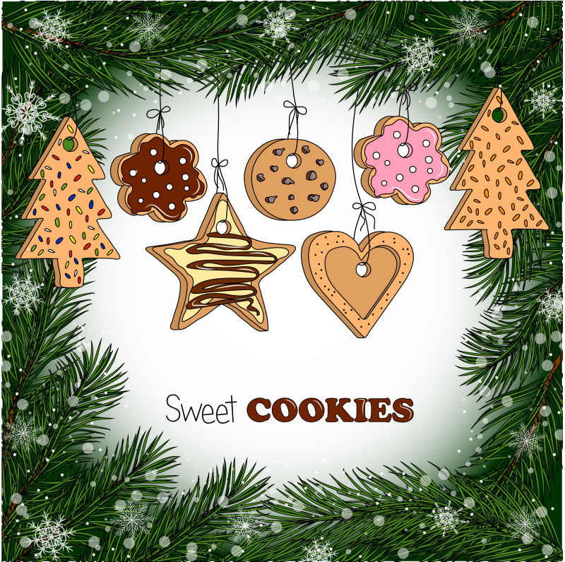创意矢量自制饼干元素的圣诞新年背景