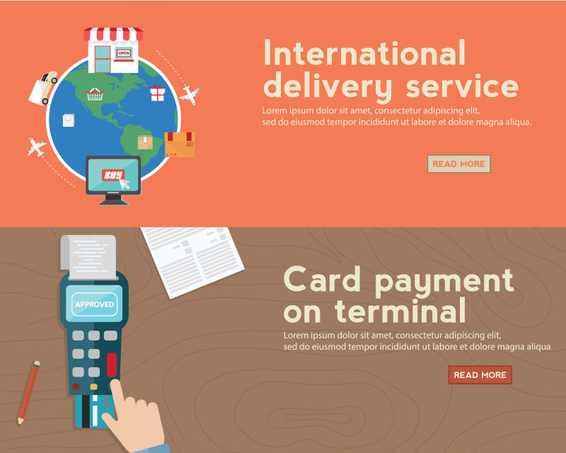 矢量卡支付终端和国际交付服务横幅