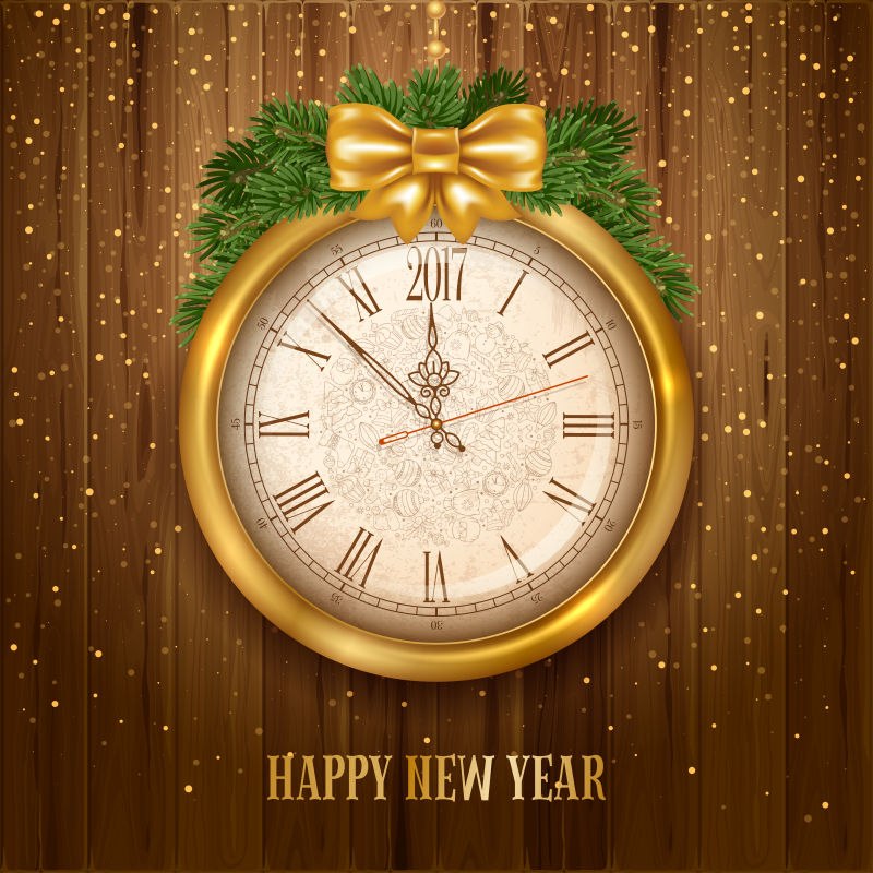金色新年时钟插图矢量设计