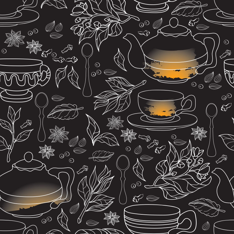 创意矢量茶概念的线条装饰插图