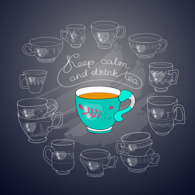 抽象矢量茶杯装饰设计插图