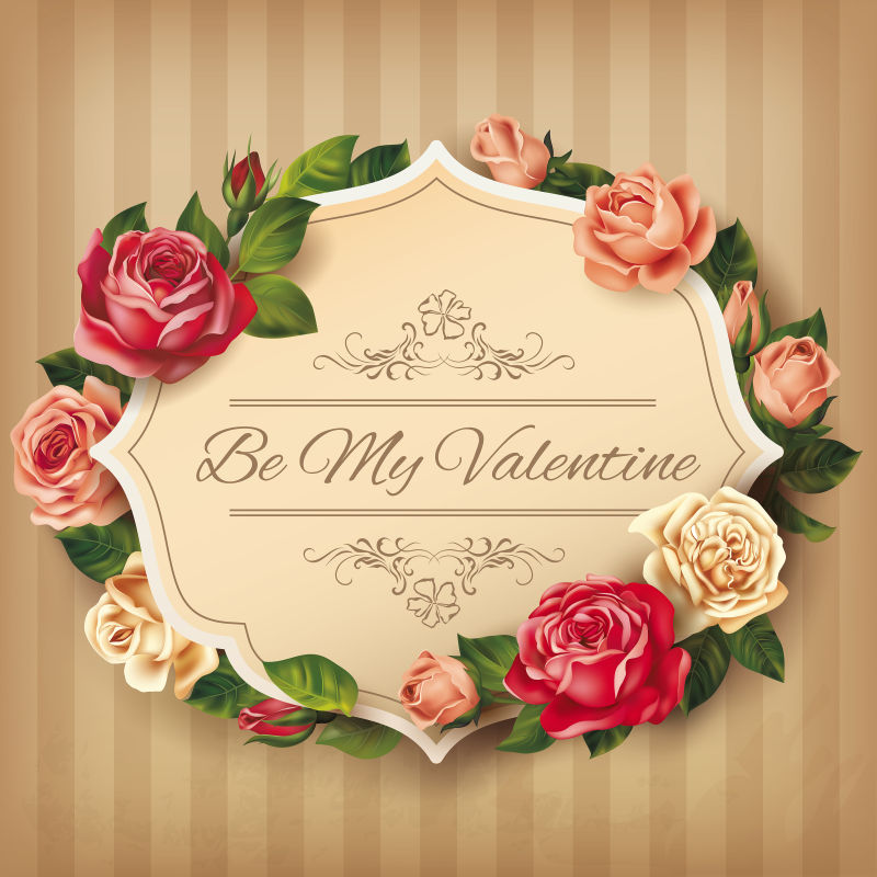 矢量设计玫瑰装饰的情人节卡片