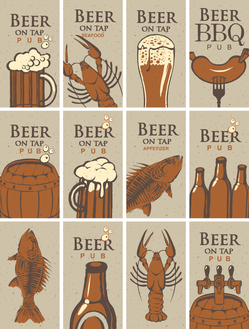 矢量啤酒元素的创意平面插图