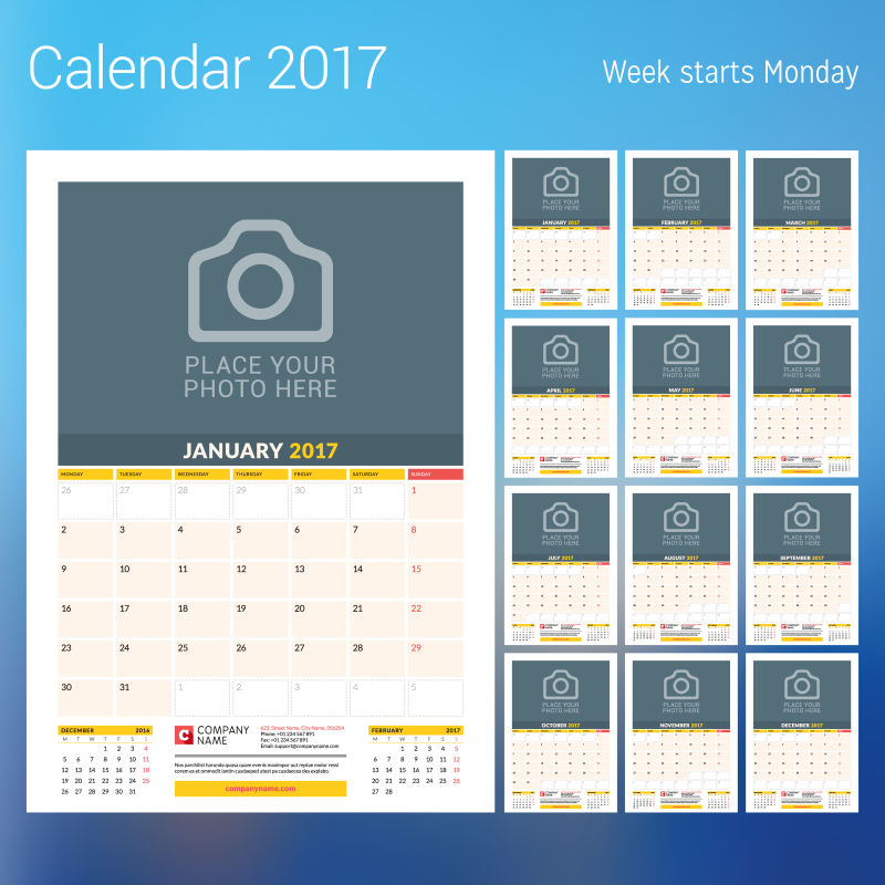 矢量2017日历灰色摄像头页面设计
