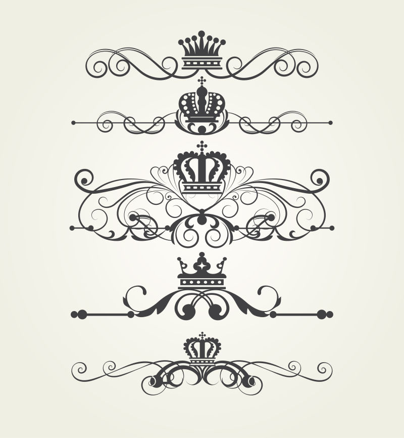 矢量手绘装饰的各种皇冠