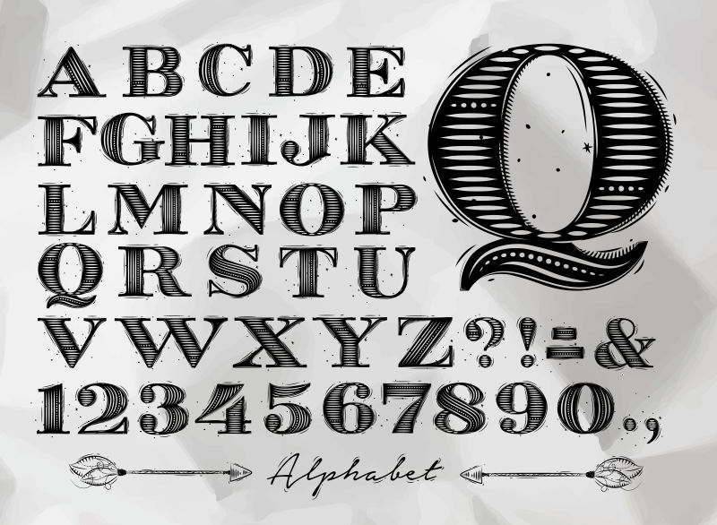 黑色古董字母数字矢量