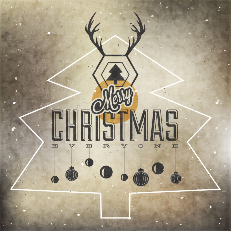矢量圣诞节背景上的圣诞装饰驯鹿角明信片设计