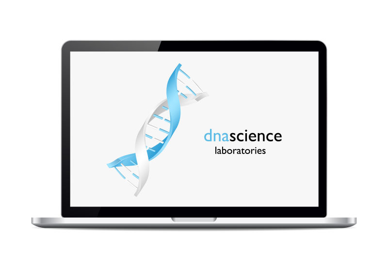 矢量DNA标志在现实的笔记本电脑屏幕