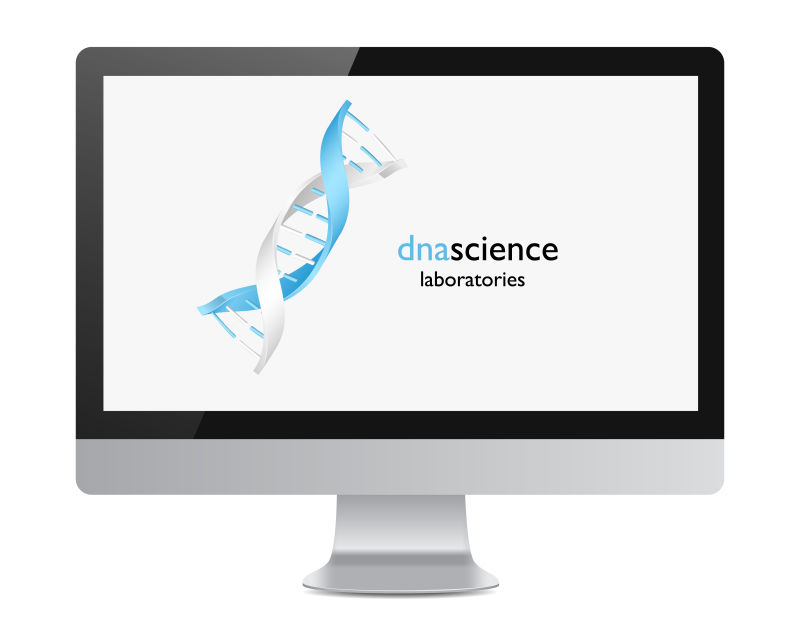 矢量的计算机显示器屏幕上的DNA标志