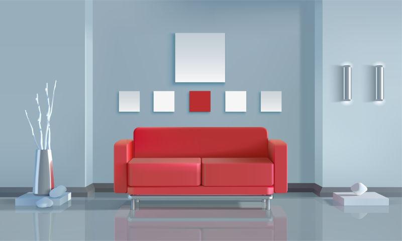 现代室内现实设计与红色沙发矢量