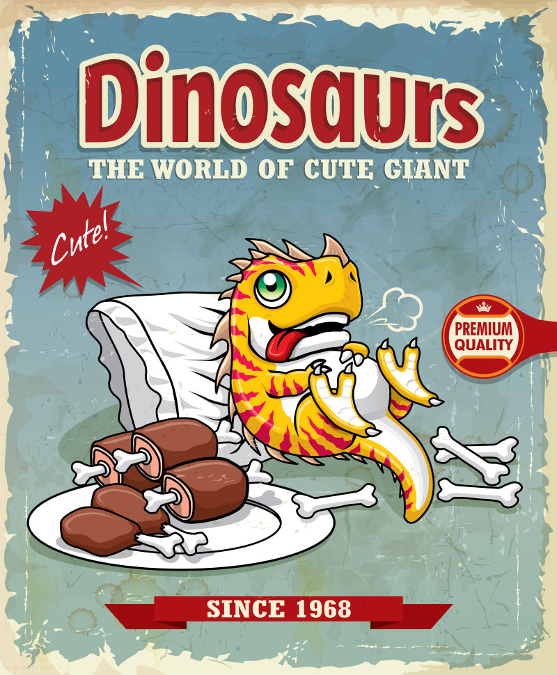 创意矢量卡通恐龙元素的海报