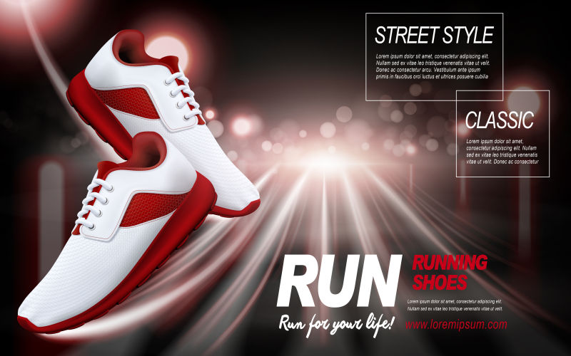 矢量有光效元素的运动跑鞋广告海报设计