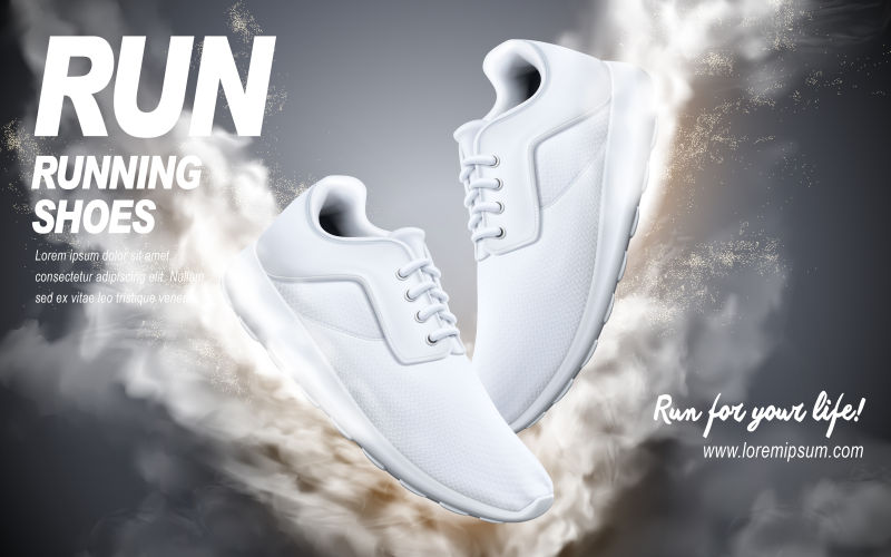 创意矢量白色跑鞋的广告海报设计