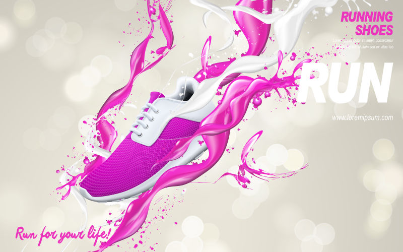 创意矢量粉色跑鞋的平面广告设计