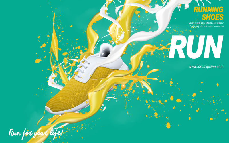 矢量创意黄色跑鞋的广告海报设计