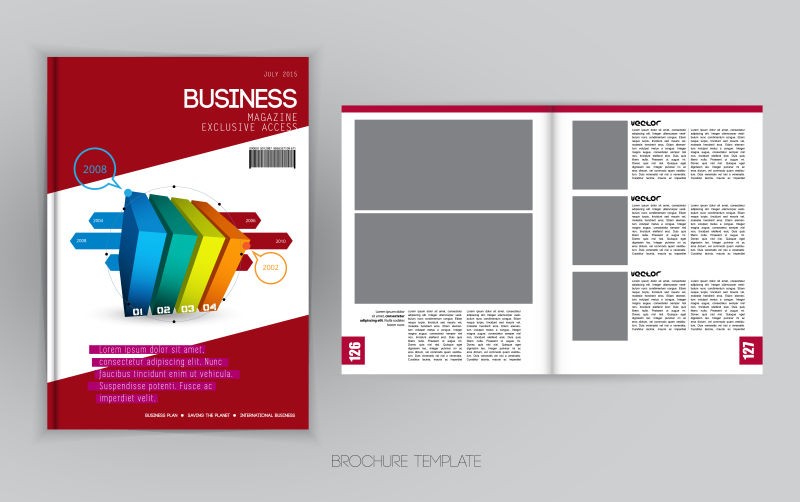 创意矢量现代红色商业概念杂志页面设计