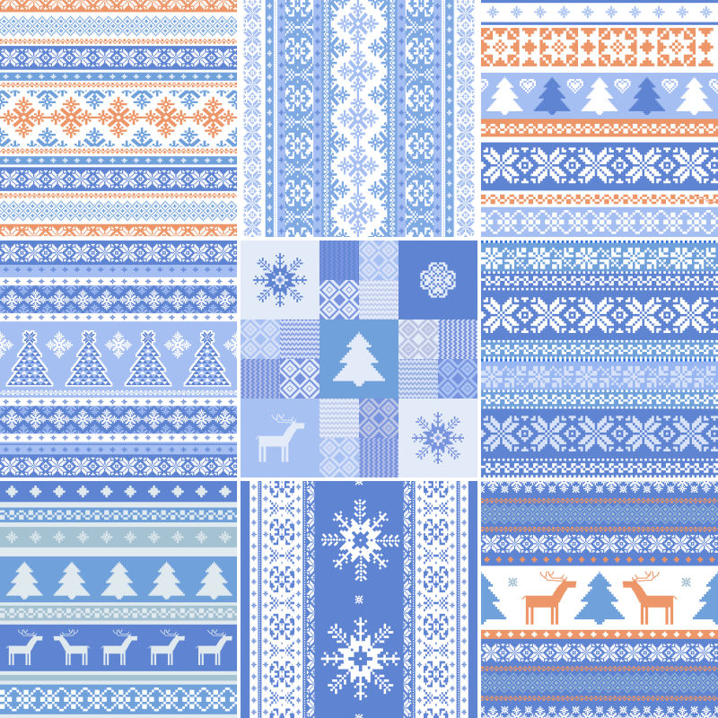 矢量蓝色圣诞风格的无缝装饰设计背景