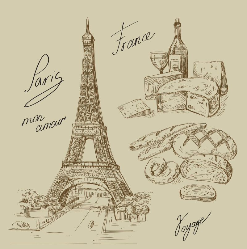创意矢量手绘巴黎设计插图背景