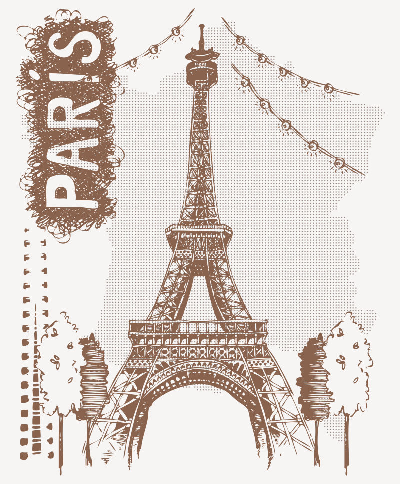创意矢量手绘素描巴黎铁塔插图