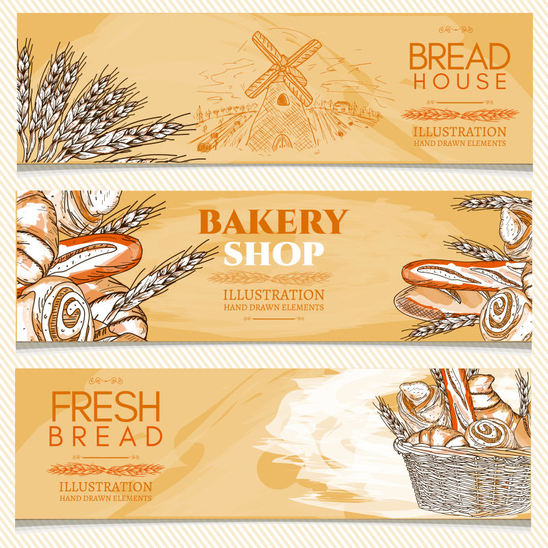 面包店内新鲜的产品插图设计矢量