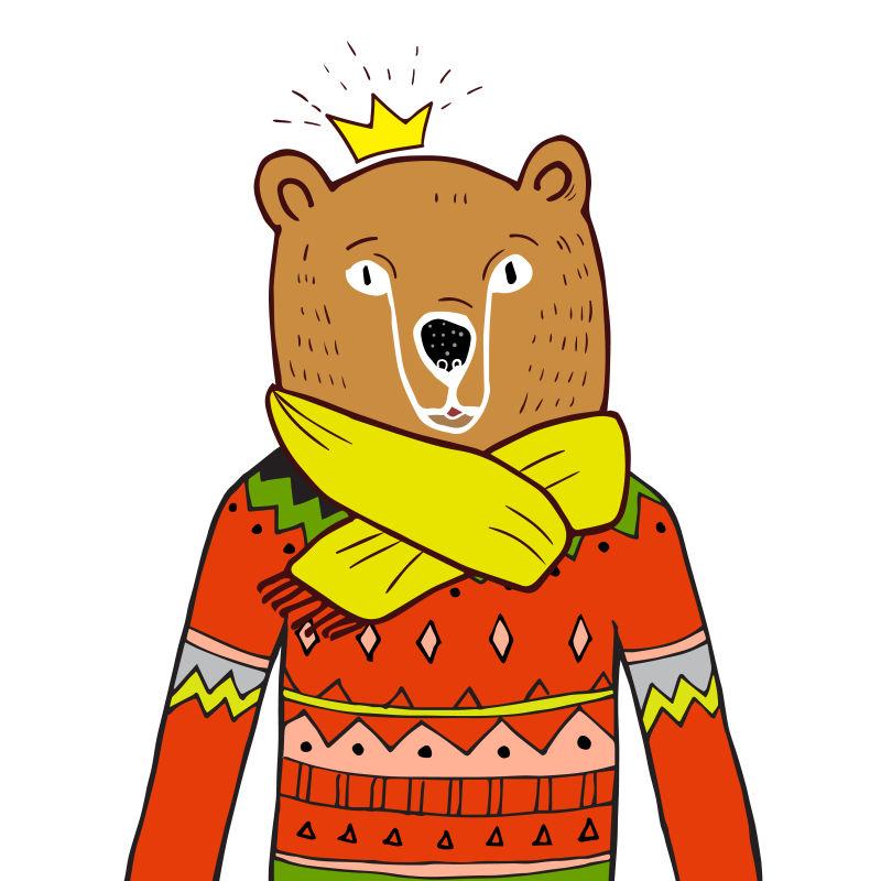矢量设计戴皇冠穿毛衣的卡通熊