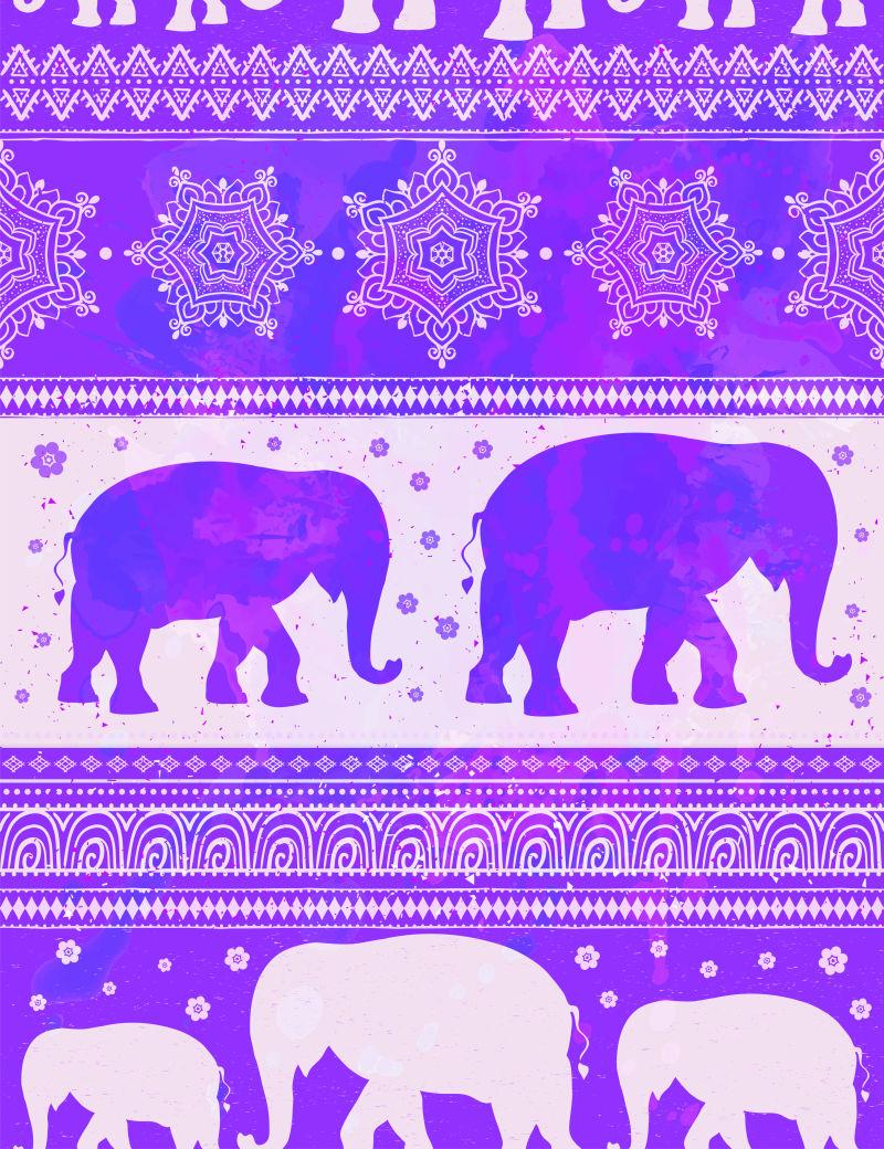 矢量紫色花纹布料大象图