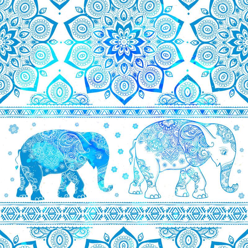矢量浅蓝色花纹大象