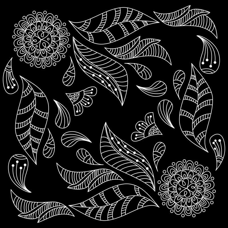 矢量黑白版式版面印花花和叶抽象图案
