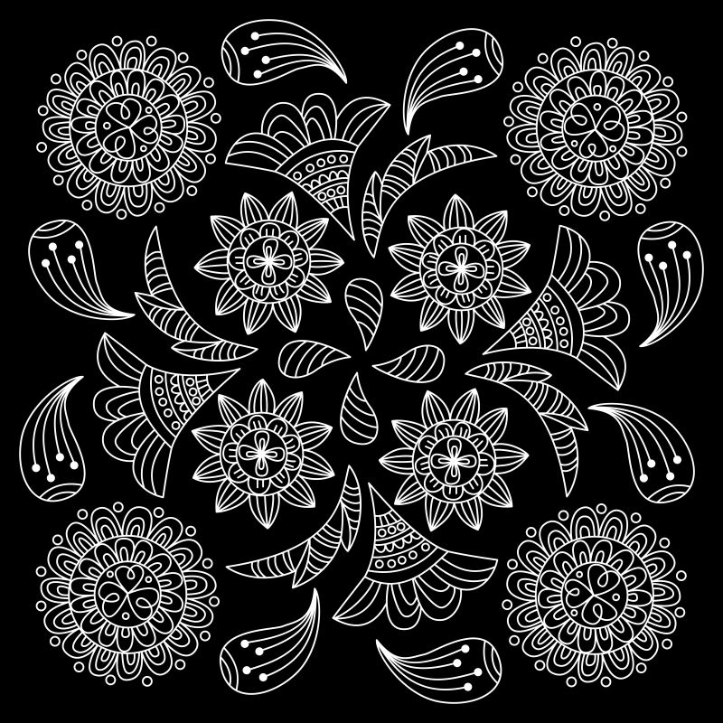 矢量黑白美丽花纹抽象地毯图案