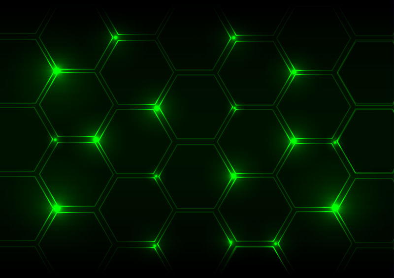 抽象绿光六边形背景矢量设计