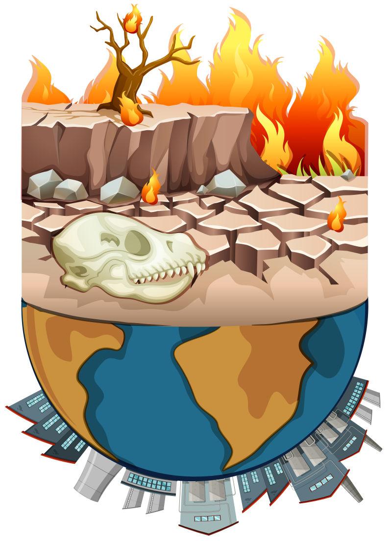 地球污染与干旱矢量插图