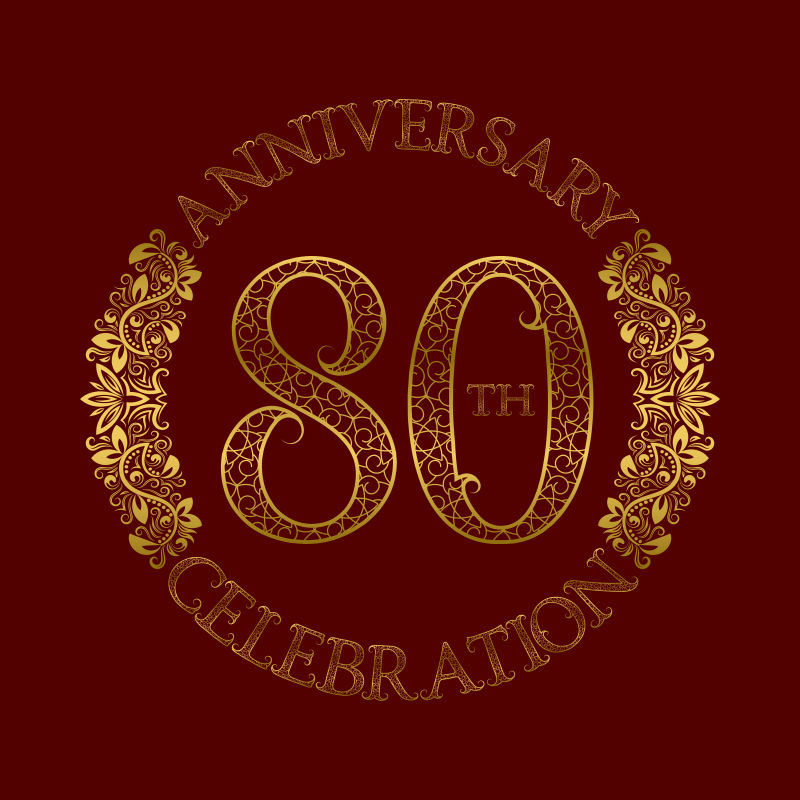 第八十周年庆典旧式图案标志符号矢量插图