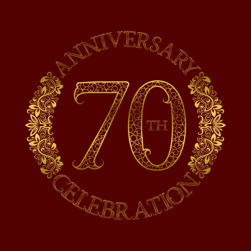 第七十周年庆典旧式图案标志符号矢量插图