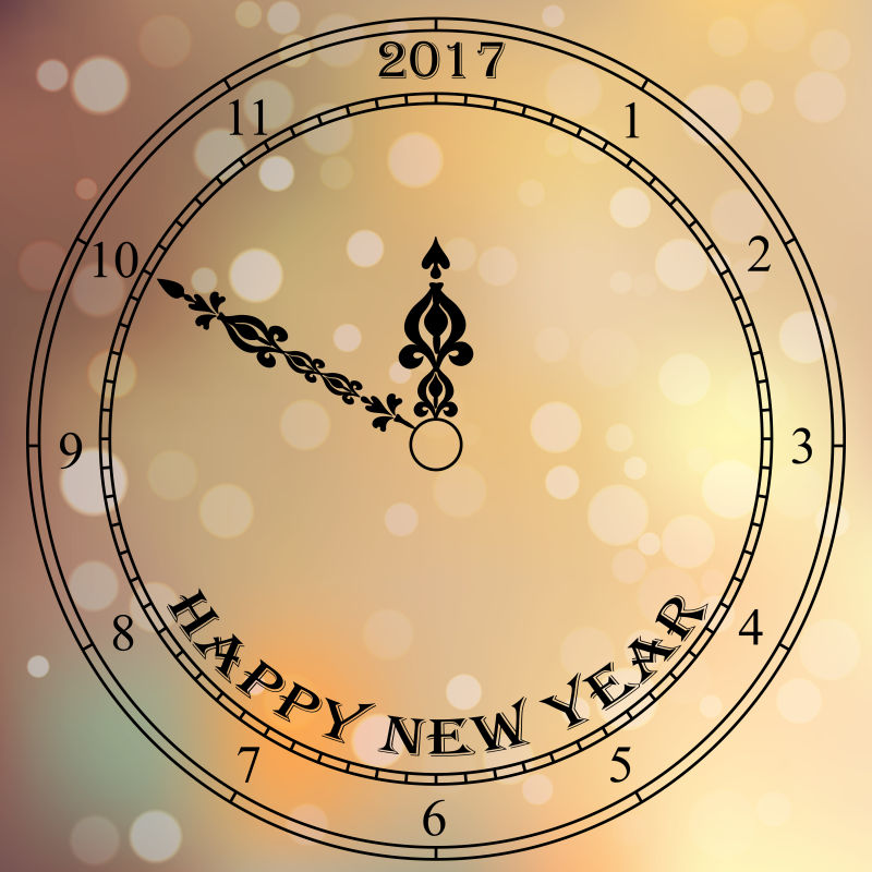 创意矢量古典时钟元素的新年背景