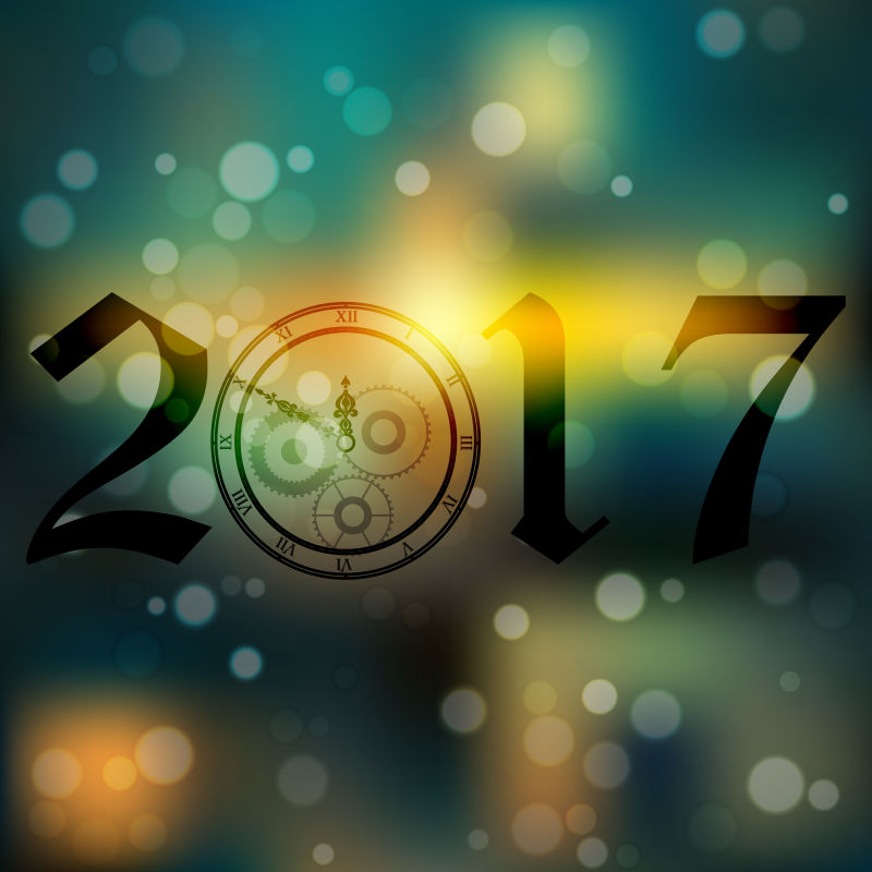 创意矢量2017年新年时钟背景