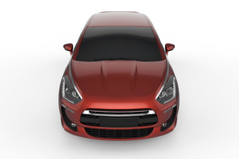 白色背景下的红色汽车模型3D视图
