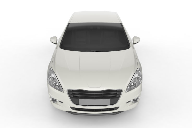 白色背景上的白色汽车模型前视图