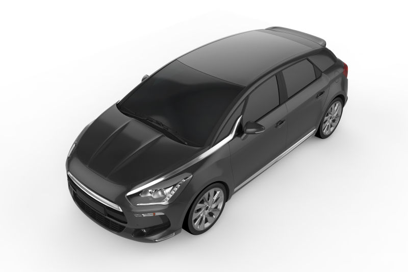 白色背景下的黑色汽车模型3D视图