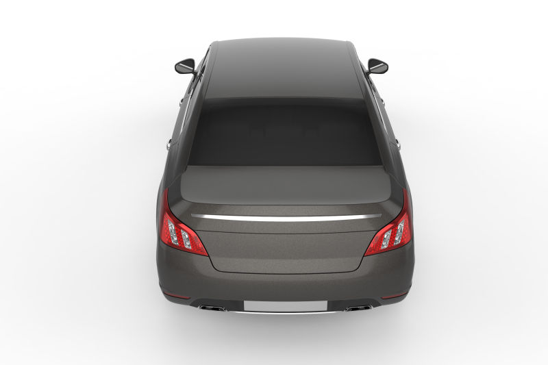 白色背景下的黑色汽车模型的后面设计
