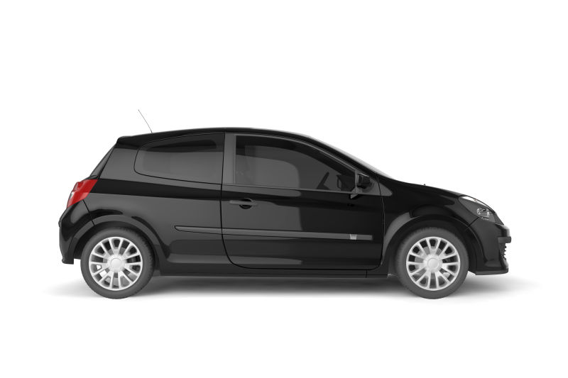 白色背景上的黑色微型运动汽车侧视图