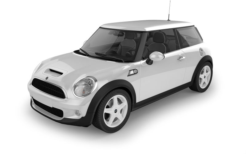 白色背景上的白色微型运动汽车视图