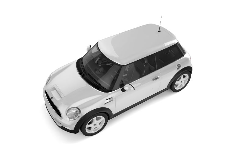 白色背景下的微型跑车模型
