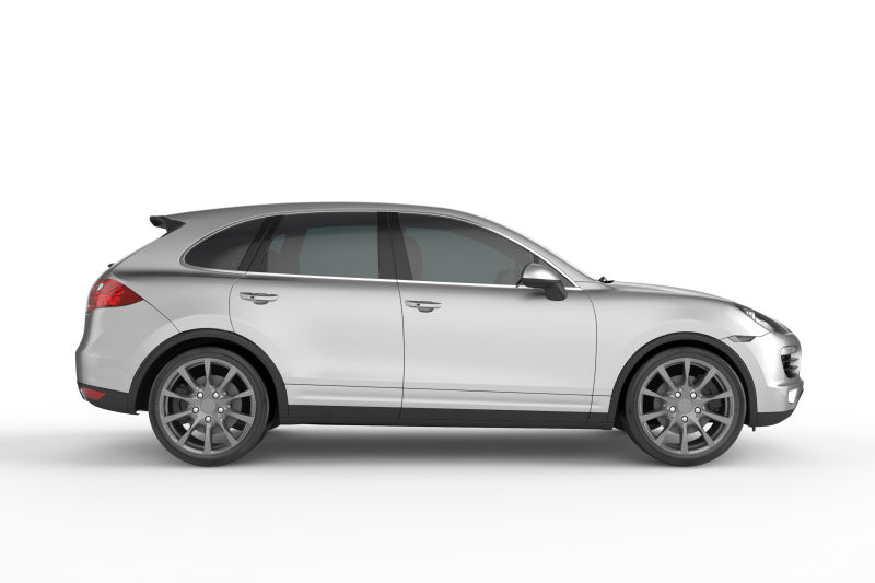 白色背景上的银色SUV汽车模型视图