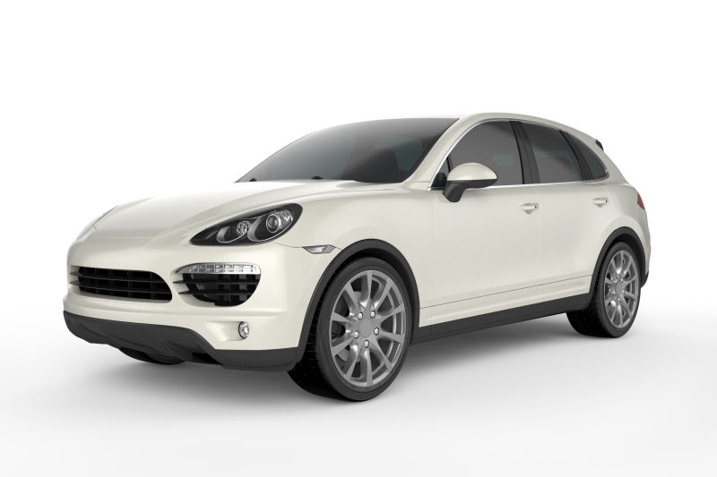 白色背景上银白色SUV汽车的3D视图