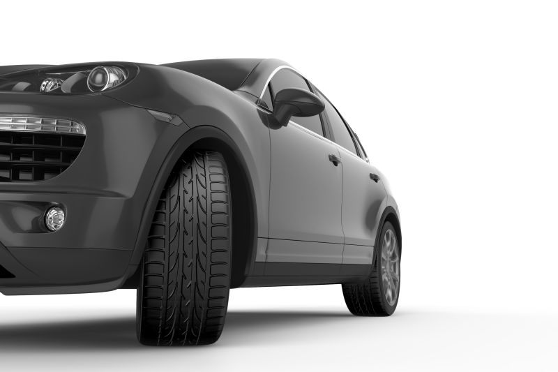 白色背景上黑色SUV汽车的3D后视图