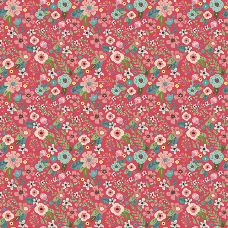 矢量抽象粉色花卉元素的无缝背景