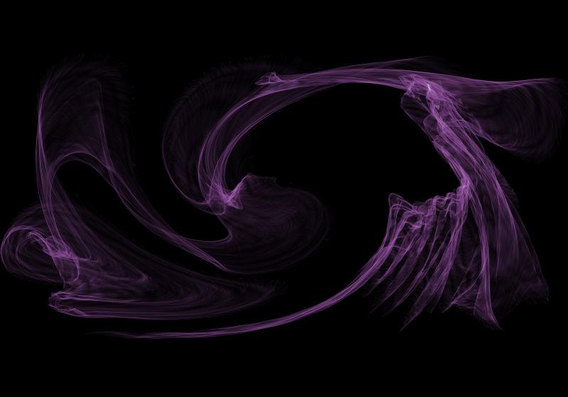 黑色背景上的紫色流动烟雾