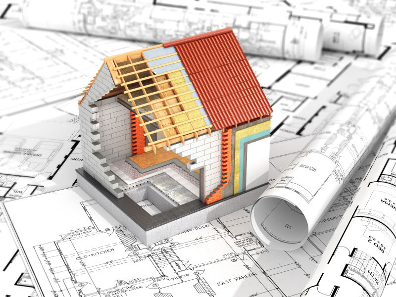 蓝图背景下框架房屋模型