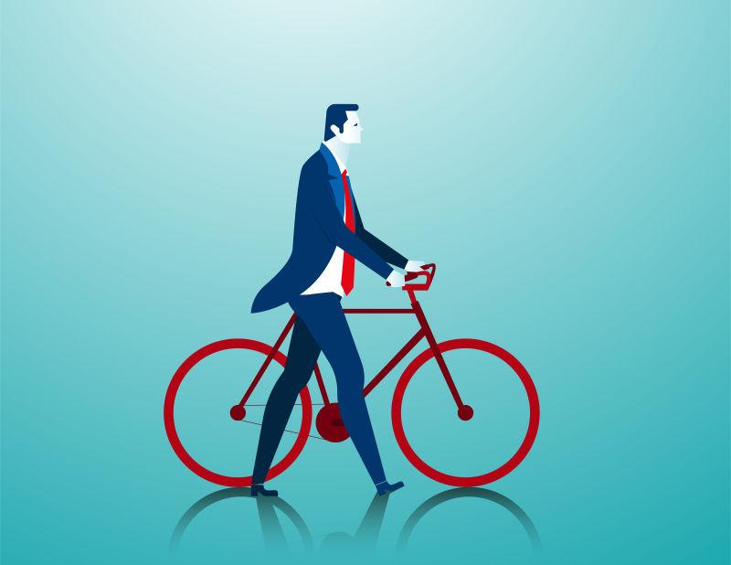 矢量推自行车的商人概念商业插图
